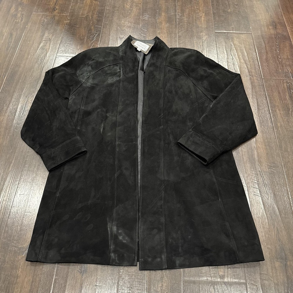 Sherry Michals Coat Womens Small Black Suede Overcoat Lined Rittmaster Western